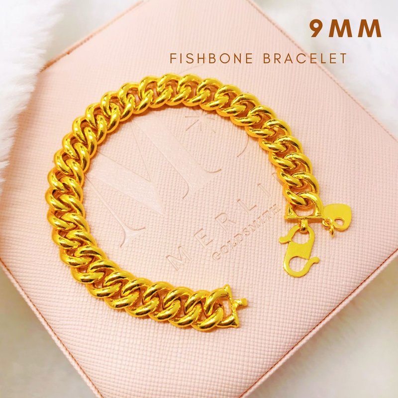 916 Gold 9mm Fishbone Bracelet [S220]