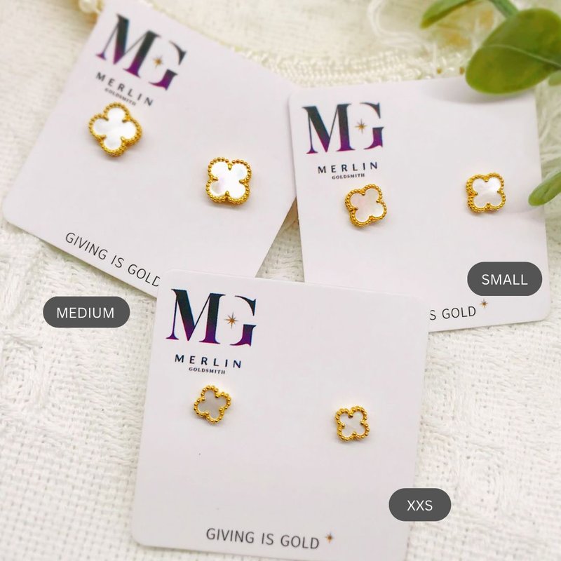 916 Gold Mother Of Pearl Clover Stud Earrings [XXS / S/ M ]