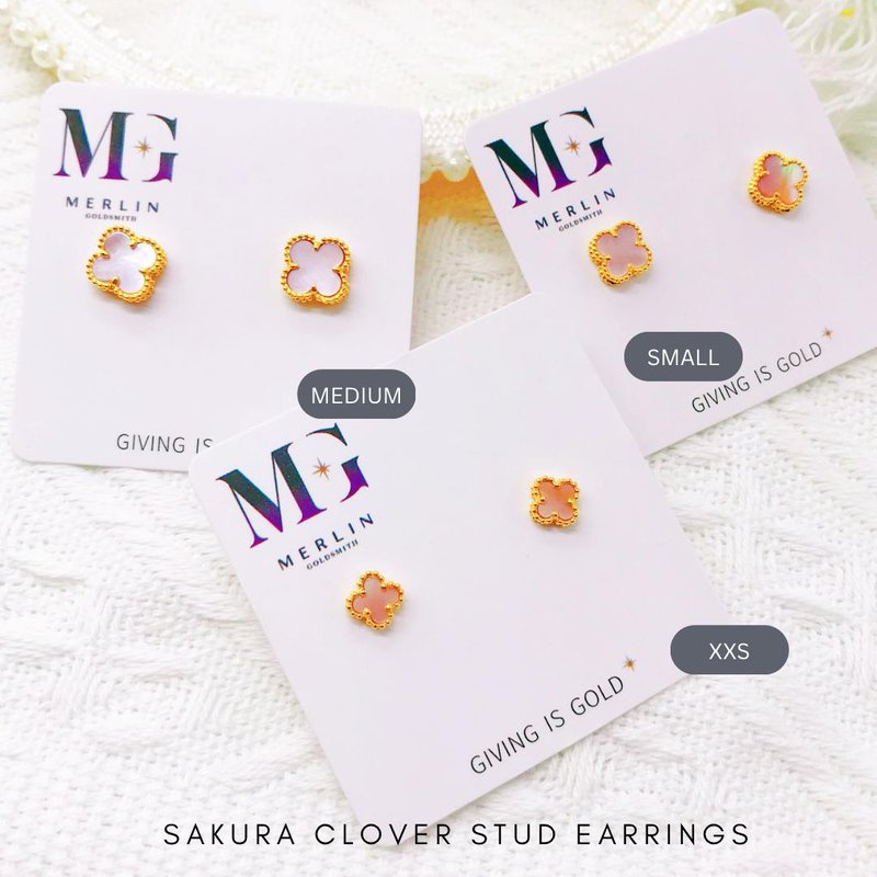 916 Gold Sakura Pink Clover Stud Earrings [XXS / S/ M ]