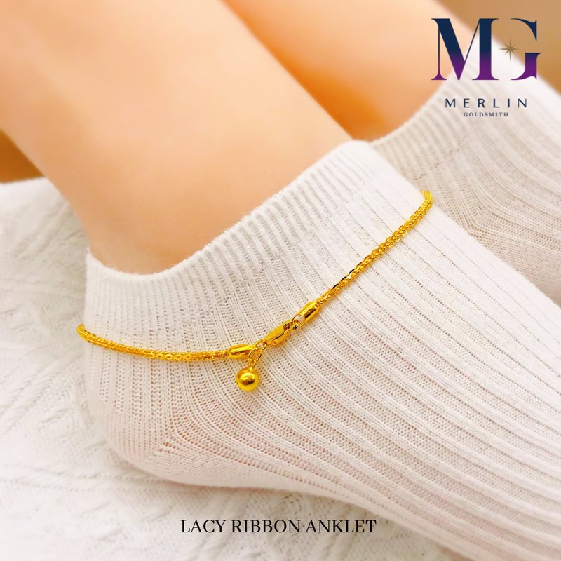916 Gold Lacy Ribbon Anklet with Dangle Bell