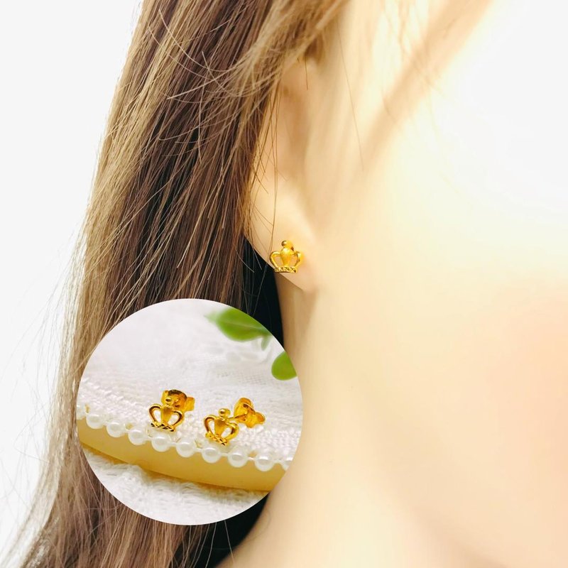 916 Gold Princess Tiara Crown m Stud Earrings
