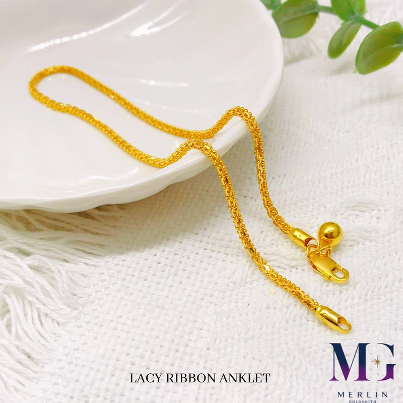 916 Gold Lacy Ribbon Anklet with Dangle Bell