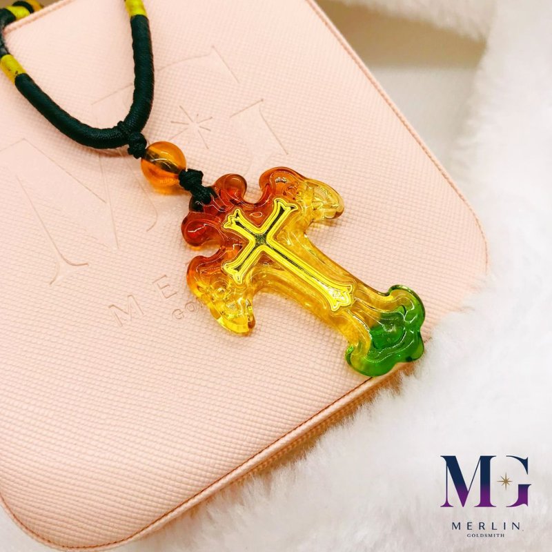 999.9 Gold Plated Lazurite Cross Match with Braided Nylon Chain