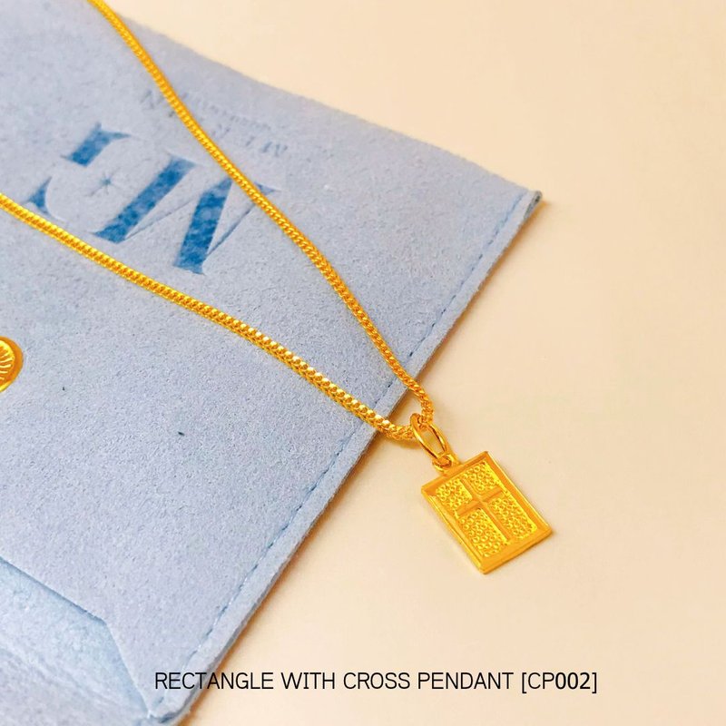 916 Gold Rectangle with Cross Pendant [CP002]