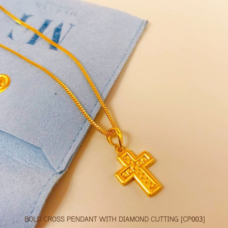 916 Gold Bold Cross Pendant with Diamond Cutting [CP003]
