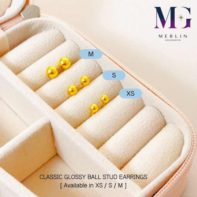 916 Gold Classic Glossy Ball Stud Earrings [Available in 3 sizes]