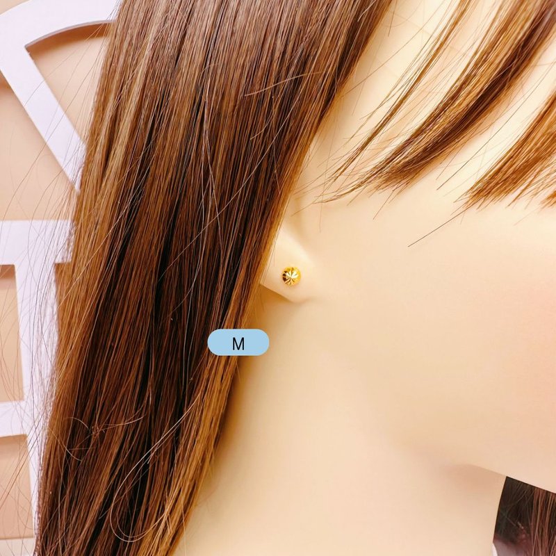 916 Gold Classic Semi Round Cutting Ball Stud Earrings [Available in 3 sizes]