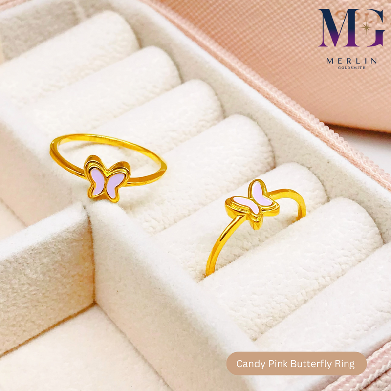 916 Gold Candy Pink Butterfly Ring
