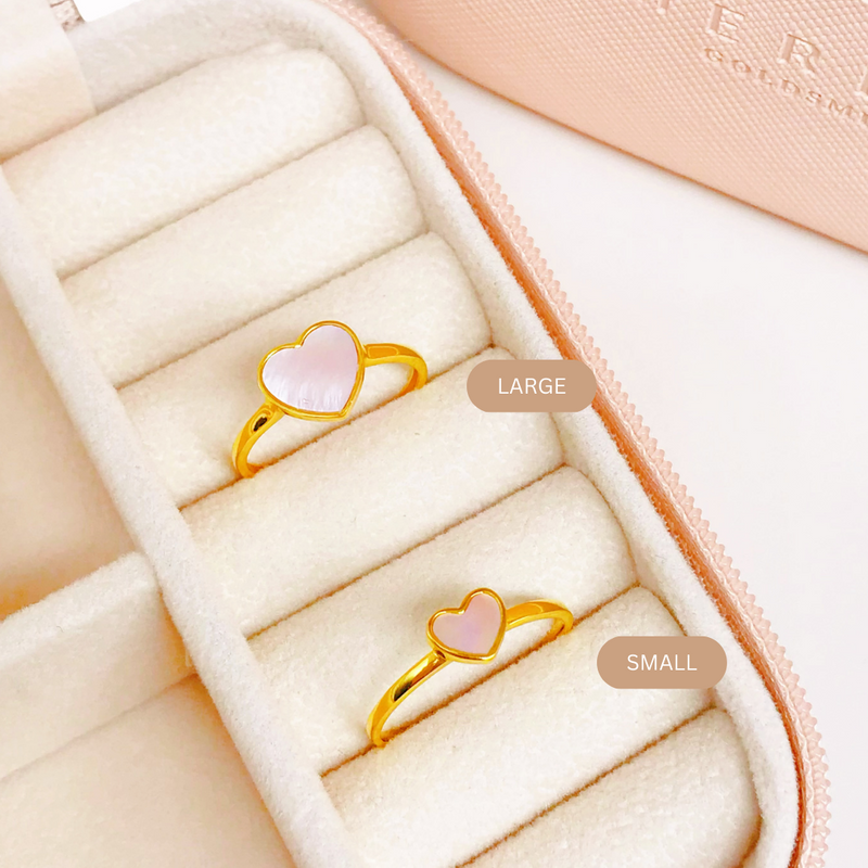 916 Gold Sakura Pink Heart Ring - Big & Small