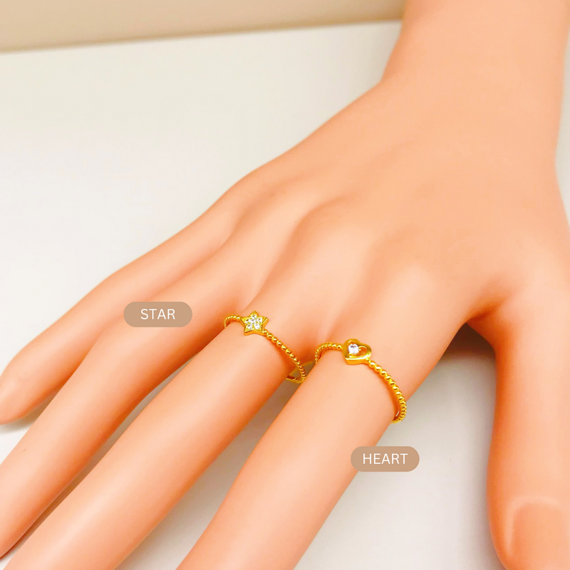 916 Gold Beaded Ring Series - Glittering Star & Twinkle Heart