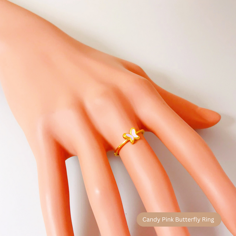 916 Gold Candy Pink Butterfly Ring